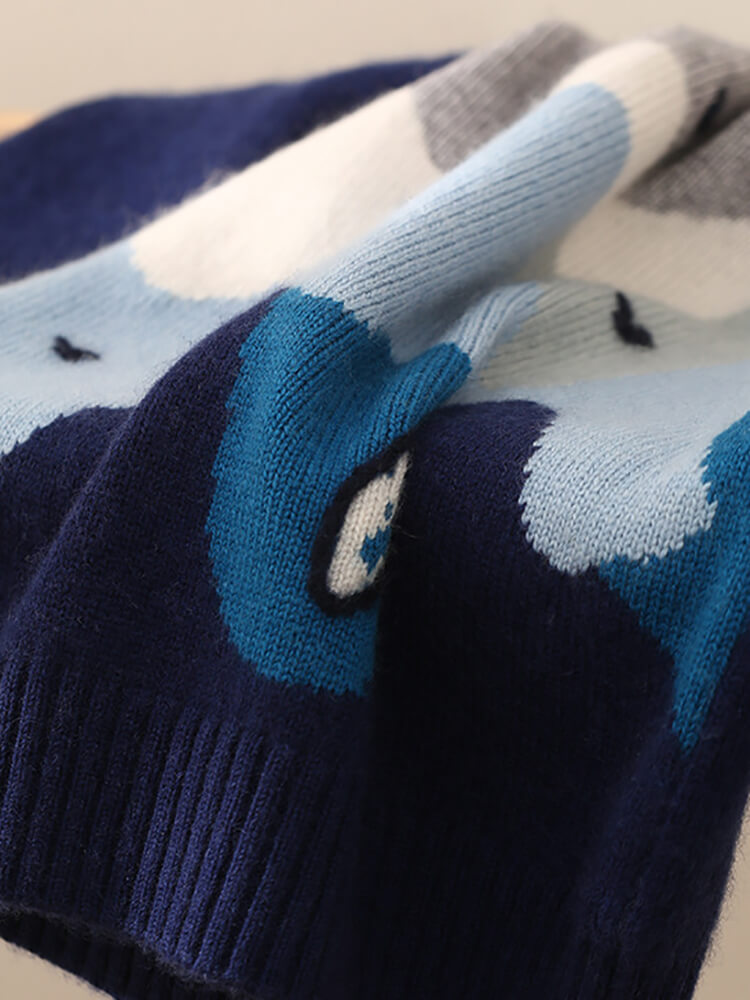 Kids Navy Blue Ocean Scene Cashmere Crew Neck Sweater